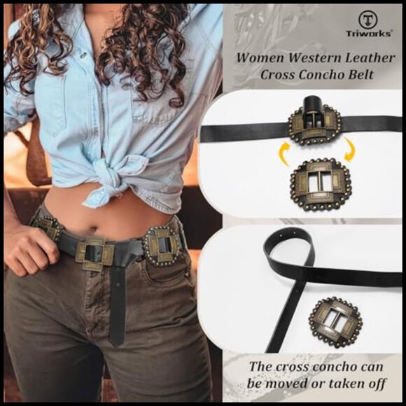 Western Concho Leather Belt Chunky Boho Cowgirl Festival Concert Adjustable main image 6